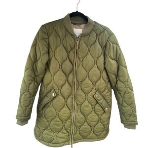 Avec Les Filles Quilted Jacket Small Olive Green Longline